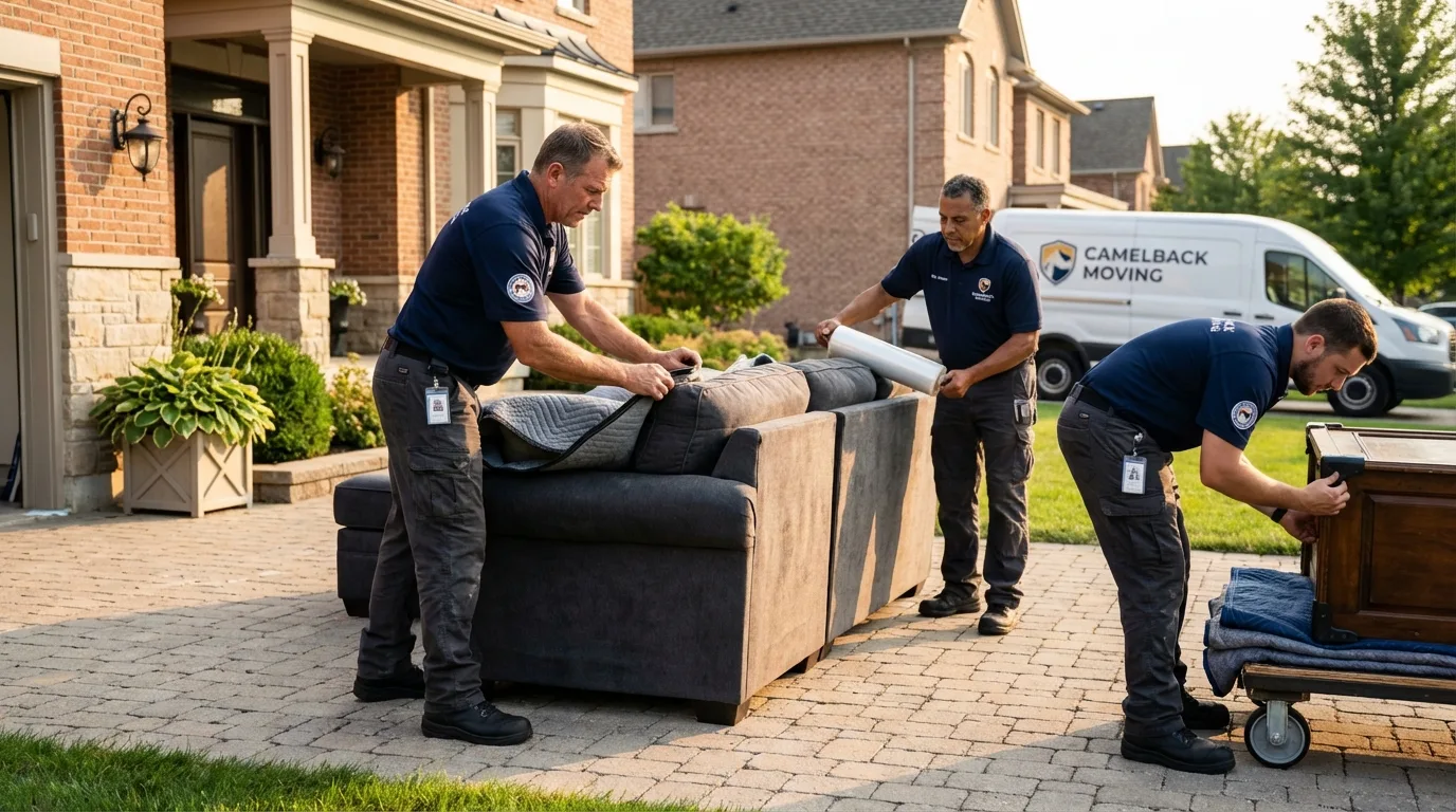Large estate moving crew wrapping furniture in Mapleton, IA