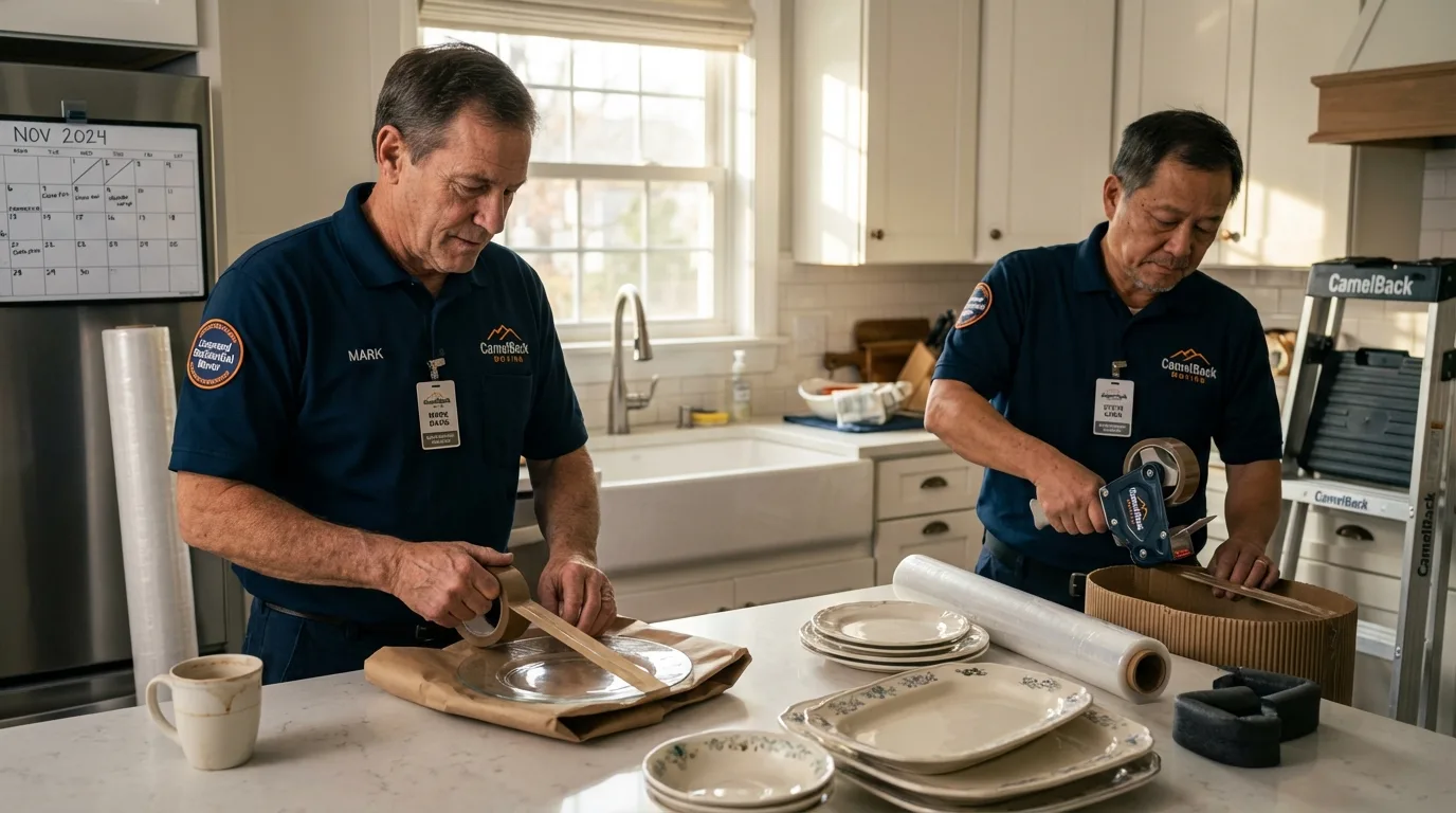 Professional crew packing kitchen dishware in Mapleton, IA